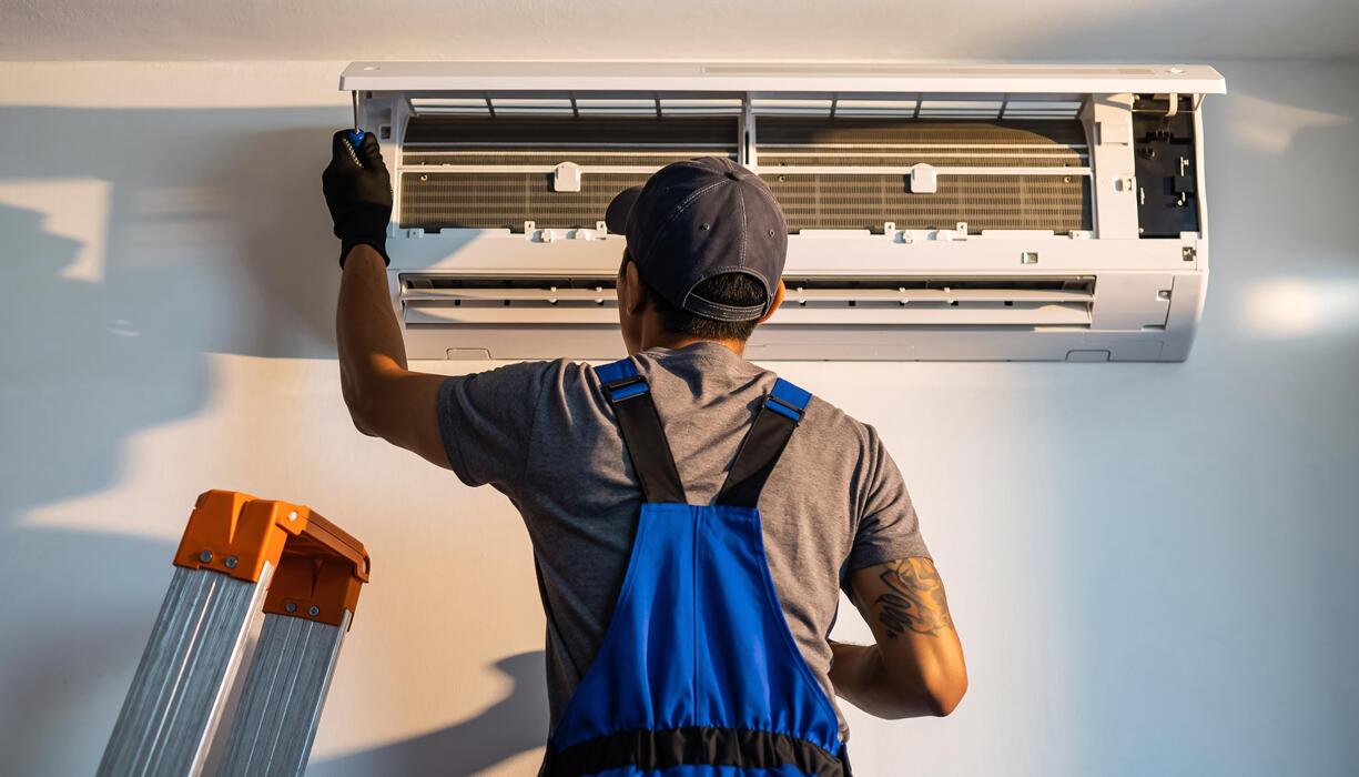 Technician repairing an air conditioner